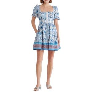Avec Les Filles Puff Sleeve Fit and Flare Dress in a Bohemian Palm Tile - Size 6